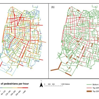 Visualization of the pedestrian movement prediction model for the future state of the city