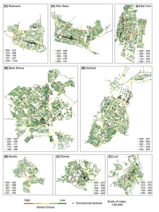 Geographical distribution of retail land use on the background of Choice centrality values