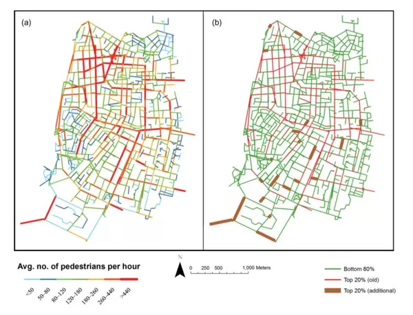 Visualization of the pedestrian movement prediction model for the future state of the city