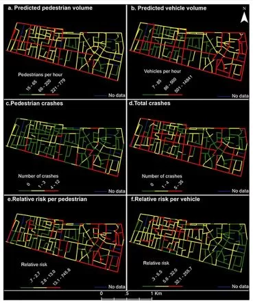 The spatial patterns of trafﬁc volumes, crashes, and relative crash risks